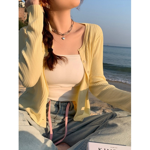 夏季小披肩輕薄針織開衫女外搭配吊帶衫氣質海邊防曬冰絲白色罩衫