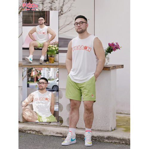 PEAACH美式簡約夏季網眼透氣印花背心日系寬松大碼運動健身坎肩男