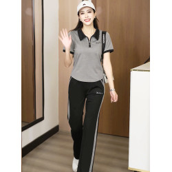 運動套裝女2025新款短袖POLO衫直筒褲大碼冰絲T恤休閒跑步服夏季