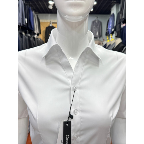 V領白襯衫女短袖夏季竹纖維彈力大碼上班面試職業裝工作服女襯衣
