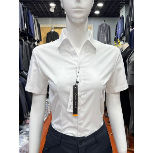V領白襯衫女短袖夏季竹纖維彈力大碼上班面試職業裝工作服女襯衣
