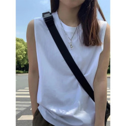 純色重磅純棉背心男女夏季寬松運動小領口小袖口無袖T恤坎肩汗衫