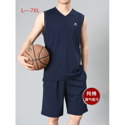 大碼無袖純棉背心男夏季運動套裝寬松透氣休閒薄款跑步健身籃球服