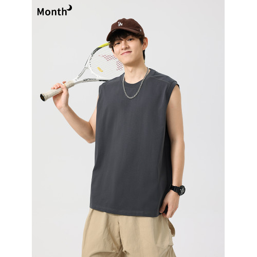CHAN MONTH夏季降溫速乾輕薄背心男寬松圓領純色百搭透氣防曬