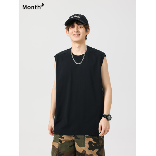 CHAN MONTH夏季降溫速乾輕薄背心男寬松圓領純色百搭透氣防曬