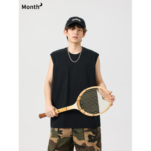CHAN MONTH夏季降溫速乾輕薄背心男寬松圓領純色百搭透氣防曬