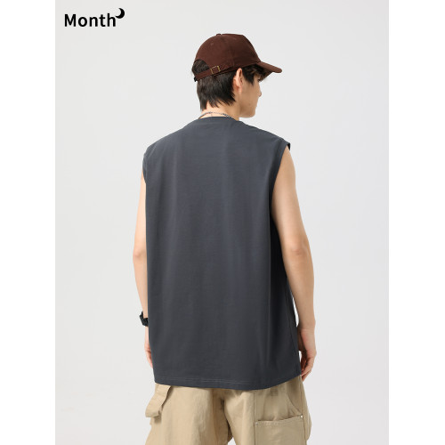 CHAN MONTH夏季降溫速乾輕薄背心男寬松圓領純色百搭透氣防曬