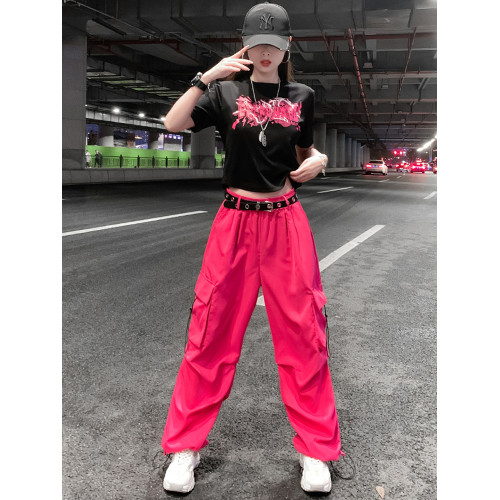 jazz跳舞爵士舞服裝女團夏季表演服街舞衣服廣場舞工裝褲運動套裝