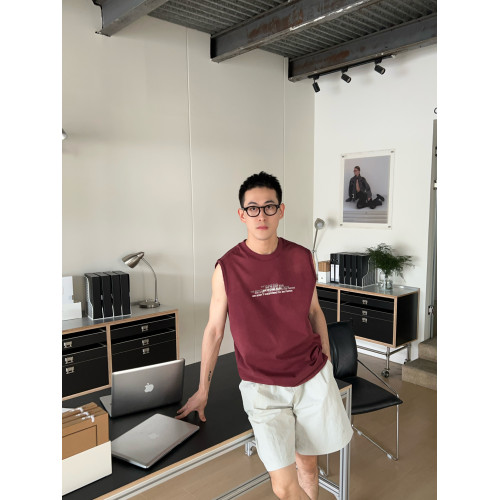KONOKU 復古美式暗紅水洗做舊無袖背心男款夏潮流痞帥情侶坎肩T恤