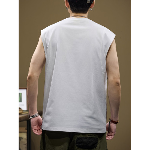 美式涼感白色運動坎肩背心男士寬松潮牌夏季無袖大碼外穿健身體恤