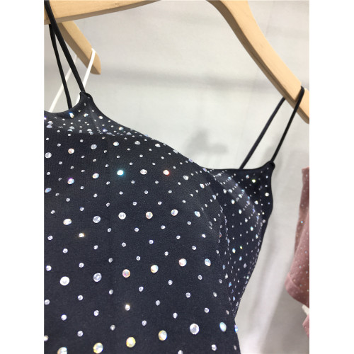 歐貨重工燙鑽吊帶衫女短款背心抹胸配墊內搭裹胸美背上衣細肩帶閃