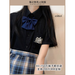 貓之物語原創JK製服襯衫長短袖日系風琴褶黑白色大碼女襯衣不透新