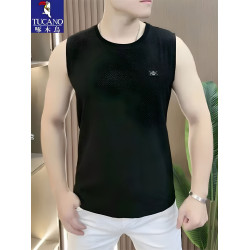 啄木鳥男士夏季無袖背心圓領T恤薄款寬松上衣速乾運動坎肩大碼