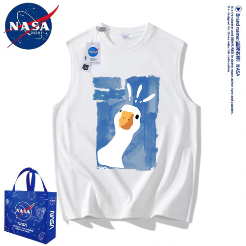 NASA聯名潮牌大鵞鴨子背心男士夏季新款寬松情侶無袖坎肩短袖外穿