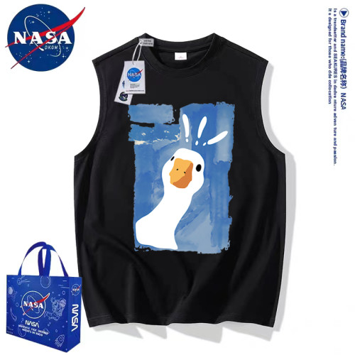 NASA聯名潮牌大鵞鴨子背心男士夏季新款寬松情侶無袖坎肩短袖外穿