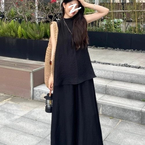 棉麻休閒時尚寬松運動套裝女夏季無袖背心濶腿褲遮肚藏肉兩件套潮