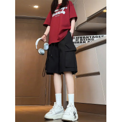 休閒運動套裝女夏季學生韓版寬松顯瘦時尚短袖工裝五分短褲兩件套