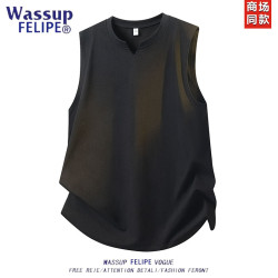 WASSUP夏季新款男士無袖背心潮流時尚寬松大碼坎肩薄款透氣t恤