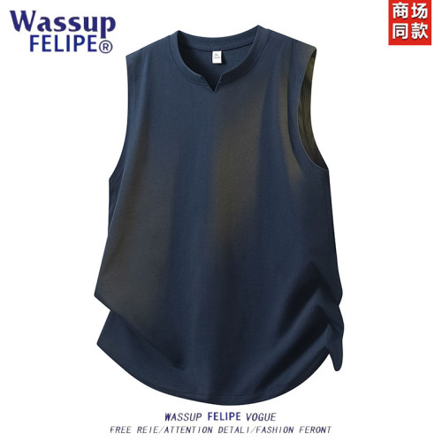 WASSUP夏季新款男士無袖背心潮流時尚寬松大碼坎肩薄款透氣t恤