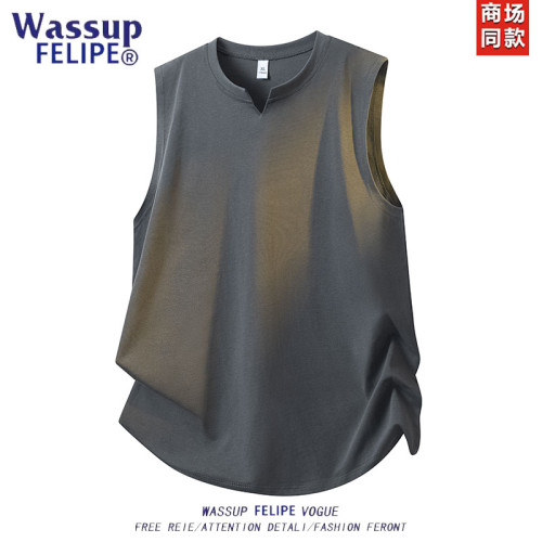 WASSUP夏季新款男士無袖背心潮流時尚寬松大碼坎肩薄款透氣t恤