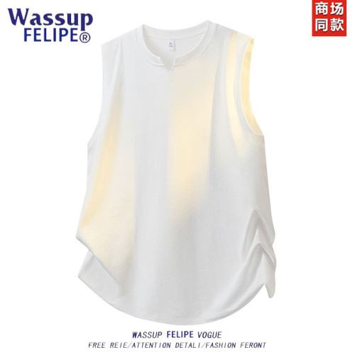 WASSUP夏季新款男士無袖背心潮流時尚寬松大碼坎肩薄款透氣t恤