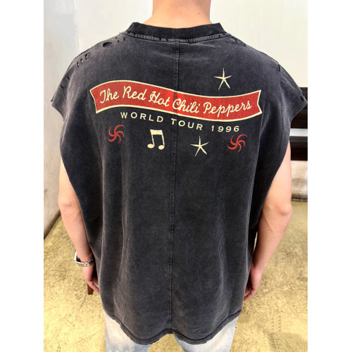 美式vintage寬松廢土風破壞RED樂隊男士潮牌背心情侶T恤無袖坎肩