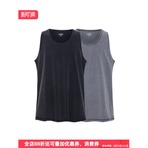 UARIED雙色水洗黑灰色做舊基礎背心全棉透氣吸汗坎肩寬松夏季無袖