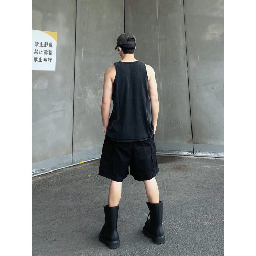 UARIED雙色水洗黑灰色做舊基礎背心全棉透氣吸汗坎肩寬松夏季無袖