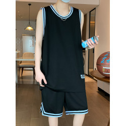 無袖籃球服套裝男夏季運動訓練速乾冰絲V領T恤寬松青少年背心夏裝