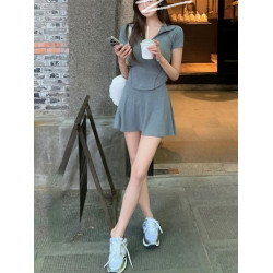 休閒運動套裝女夏季2025新款時尚網球羽毛球服短裙健身跑步兩件套