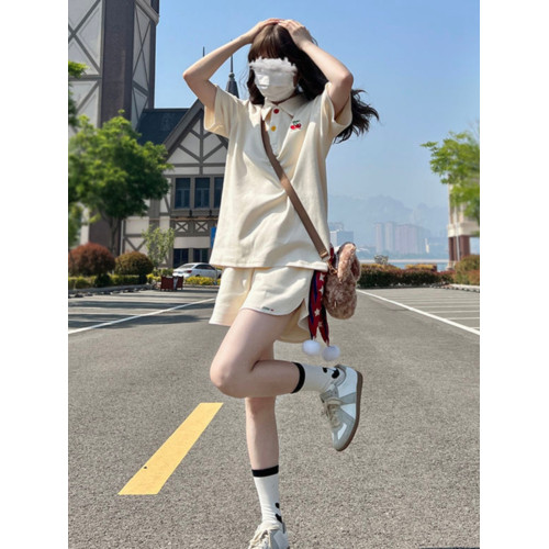 少女學生運動套裝女夏日系小清新短褲兩件套Polo衫休閒運動服寬松