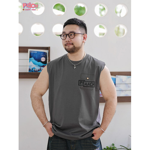PEAACH夏季日系寬松大碼純棉圓領無袖背心美式簡約運動坎肩T恤男