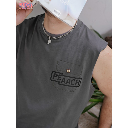 PEAACH夏季日系寬松大碼純棉圓領無袖背心美式簡約運動坎肩T恤男