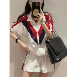 歐洲站休閒運動套裝女夏季2025新款時尚洋氣網紅拼色短袖兩件套潮