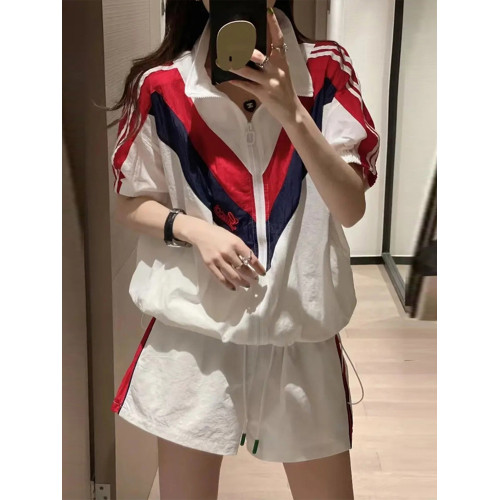 歐洲站休閒運動套裝女夏季2025新款時尚洋氣網紅拼色短袖兩件套潮