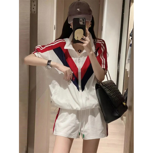 歐洲站休閒運動套裝女夏季2025新款時尚洋氣網紅拼色短袖兩件套潮