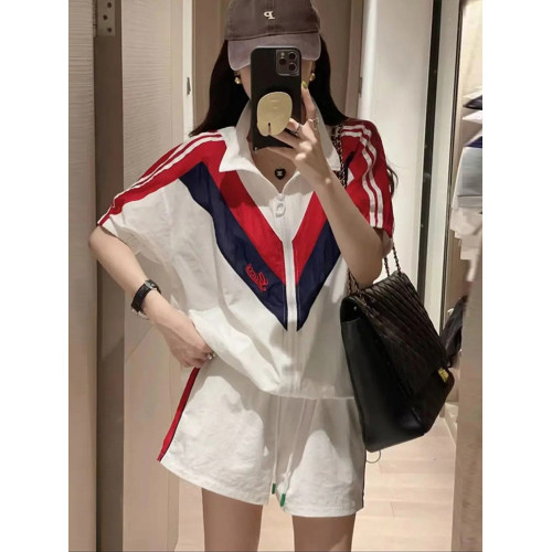 歐洲站休閒運動套裝女夏季2025新款時尚洋氣網紅拼色短袖兩件套潮