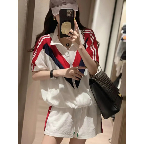 歐洲站休閒運動套裝女夏季2025新款時尚洋氣網紅拼色短袖兩件套潮