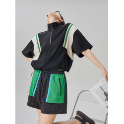 顧裡裡Guuli/拼接短袖短褲運動套裝女2025新款夏季一整套ootd穿搭