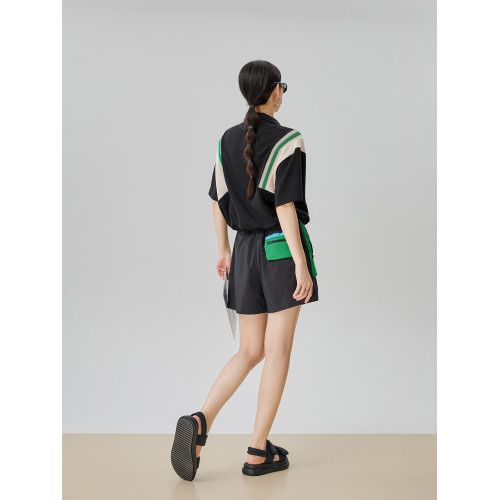 顧裡裡Guuli/拼接短袖短褲運動套裝女2025新款夏季一整套ootd穿搭