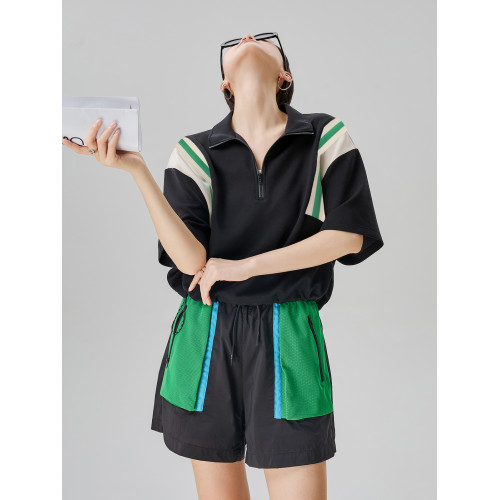 顧裡裡Guuli/拼接短袖短褲運動套裝女2025新款夏季一整套ootd穿搭