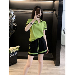 洋氣V翻領T恤短褲運動套裝女夏季短袖吸汗羽毛球服跑步休閒兩件套