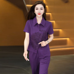 恒源祥彩羊運動套裝女夏季新款薄款短袖休閒服中式時尚洋氣兩件套