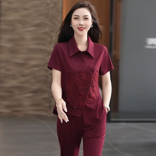 恒源祥彩羊運動套裝女夏季新款薄款短袖休閒服中式時尚洋氣兩件套
