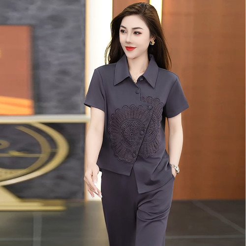 恒源祥彩羊運動套裝女夏季新款薄款短袖休閒服中式時尚洋氣兩件套