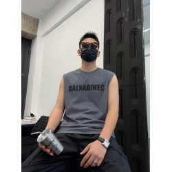 夏季新款無袖T恤男士流行圓領字母印花寬松夏裝背心青年休閒砍袖