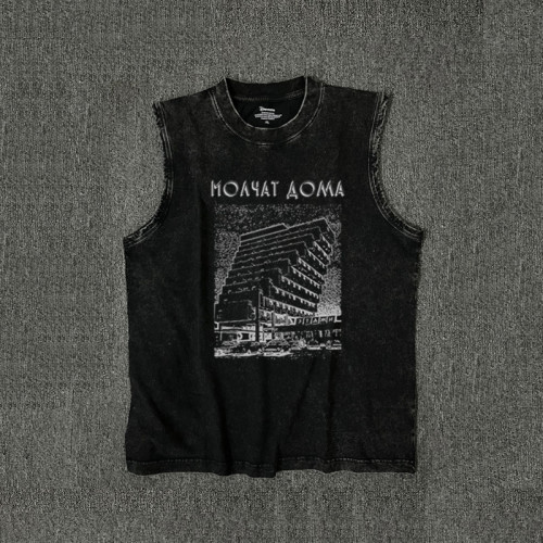 Molchat Doma Etazhi後朋暗潮樂隊背心水洗復古無袖t恤男T-Shirt