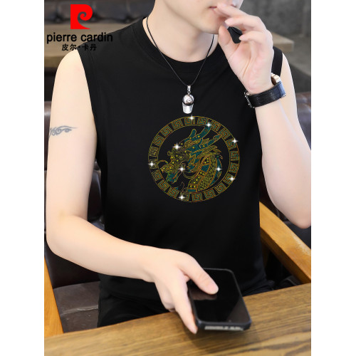 皮爾卡丹冰絲棉圓領背心男款2025新款高級潮流無袖T恤透氣坎肩夏