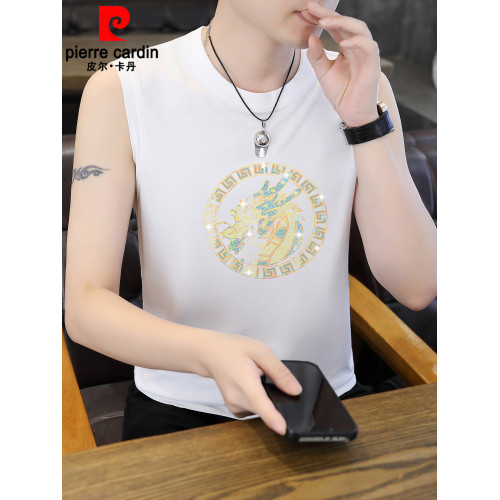 皮爾卡丹冰絲棉圓領背心男款2025新款高級潮流無袖T恤透氣坎肩夏