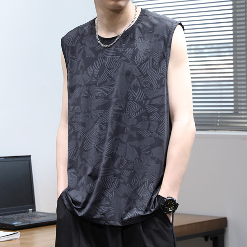 冰絲無袖t恤男夏季薄款速乾坎肩背心男士寬松加肥加大碼運動汗衫